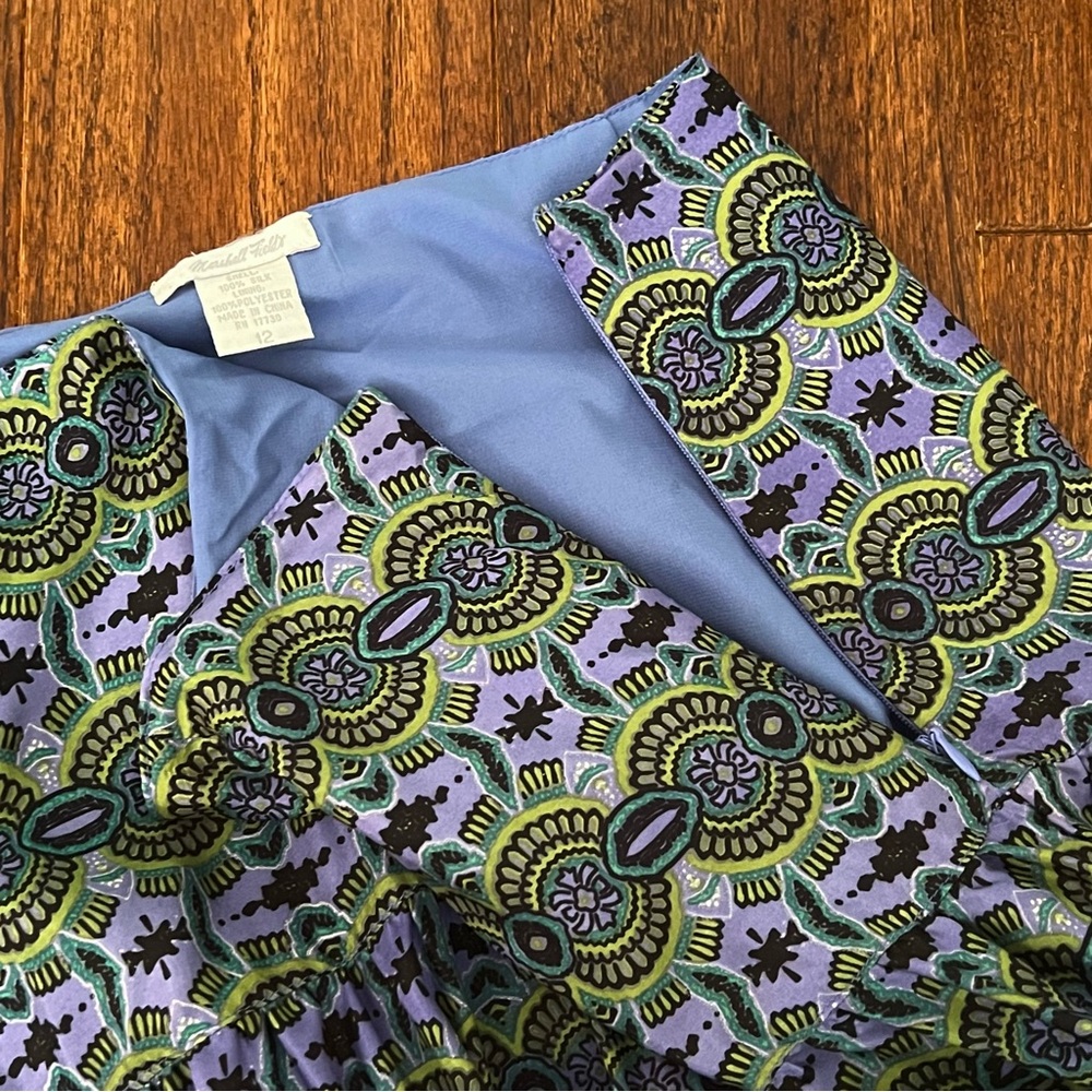 Marshall Fields Bohemian Blue Green Silk Skirt Boho Artsy Flowy - Picture 7 of 10